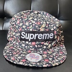Supreme Floral Black Box Logo 6-Panel Baseball Hat Cap